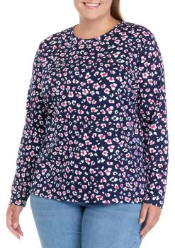Coupon 🤩 Kim Rogers® Plus Size Long Sleeve Allover Print T-Shirt 🔔 -Kim Rogers® Shop Belk 549