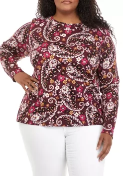 Coupon 🤩 Kim Rogers® Plus Size Long Sleeve Allover Print T-Shirt 🔔 -Kim Rogers® Shop Belk 551