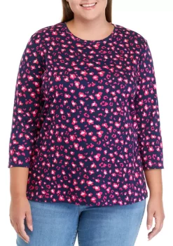 Coupon 🤩 Kim Rogers® Plus Size Long Sleeve Allover Print T-Shirt 🔔 -Kim Rogers® Shop Belk 552