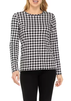 Budget 👍 Kim Rogers® Petite Long Sleeve Crew Neck Allover Print Top 🧨