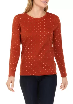 Budget 👍 Kim Rogers® Petite Long Sleeve Crew Neck Allover Print Top 🧨 -Kim Rogers® Shop Belk 572