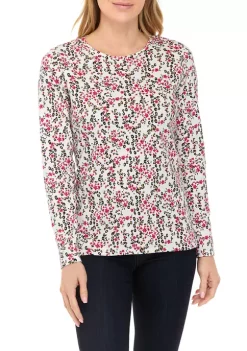Budget 👍 Kim Rogers® Petite Long Sleeve Crew Neck Allover Print Top 🧨 -Kim Rogers® Shop Belk 573