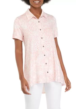 Best Sale 💯 Kim Rogers® 👩 Women's Short Sleeve Button Front Tunic 🎉