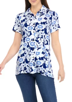 Best Sale 💯 Kim Rogers® 👩 Women's Short Sleeve Button Front Tunic 🎉 -Kim Rogers® Shop Belk 622
