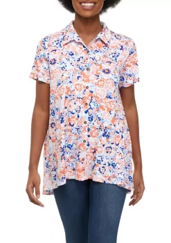 Best Sale 💯 Kim Rogers® 👩 Women's Short Sleeve Button Front Tunic 🎉 -Kim Rogers® Shop Belk 623