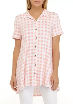 Best Sale 💯 Kim Rogers® 👩 Women's Short Sleeve Button Front Tunic 🎉 -Kim Rogers® Shop Belk 624