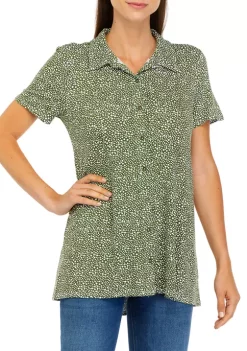 Best Sale 💯 Kim Rogers® 👩 Women's Short Sleeve Button Front Tunic 🎉 -Kim Rogers® Shop Belk 625