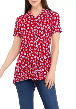 Best Sale 💯 Kim Rogers® 👩 Women's Short Sleeve Button Front Tunic 🎉 -Kim Rogers® Shop Belk 626