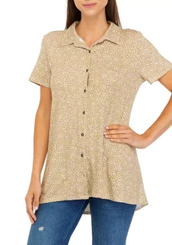 Best Sale 💯 Kim Rogers® 👩 Women's Short Sleeve Button Front Tunic 🎉 -Kim Rogers® Shop Belk 627