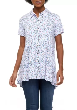 Best Sale 💯 Kim Rogers® 👩 Women's Short Sleeve Button Front Tunic 🎉 -Kim Rogers® Shop Belk 628