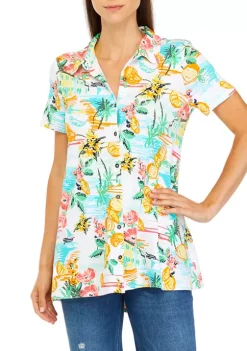 Best Sale 💯 Kim Rogers® 👩 Women's Short Sleeve Button Front Tunic 🎉 -Kim Rogers® Shop Belk 629
