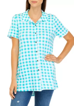 Best Sale 💯 Kim Rogers® 👩 Women's Short Sleeve Button Front Tunic 🎉 -Kim Rogers® Shop Belk 632