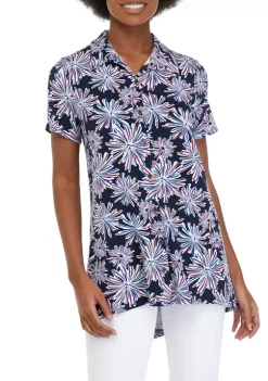 Best Sale 💯 Kim Rogers® 👩 Women's Short Sleeve Button Front Tunic 🎉 -Kim Rogers® Shop Belk 633