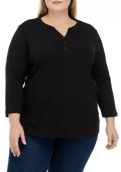 Buy 😉 Kim Rogers® Plus Size 3/4 Sleeve Henley 👕 Shirt 🎁