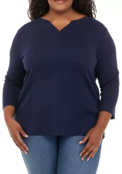 Buy 😉 Kim Rogers® Plus Size 3/4 Sleeve Henley 👕 Shirt 🎁 -Kim Rogers® Shop Belk 639