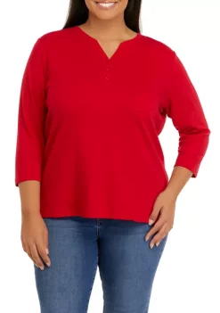 Buy 😉 Kim Rogers® Plus Size 3/4 Sleeve Henley 👕 Shirt 🎁 -Kim Rogers® Shop Belk 640