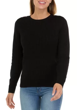 Best Pirce ⭐ Kim Rogers® 👩 Women's Long Sleeve Cable Knit Crew Neck Sweater 🔔