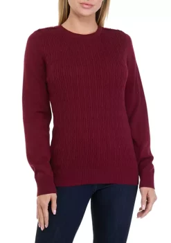 Best Pirce ⭐ Kim Rogers® 👩 Women's Long Sleeve Cable Knit Crew Neck Sweater 🔔 -Kim Rogers® Shop Belk 648