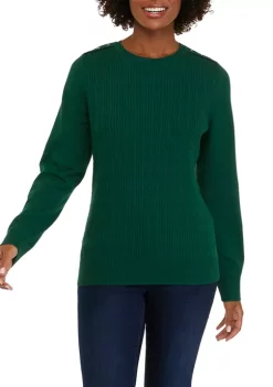 Best Pirce ⭐ Kim Rogers® 👩 Women's Long Sleeve Cable Knit Crew Neck Sweater 🔔 -Kim Rogers® Shop Belk 656