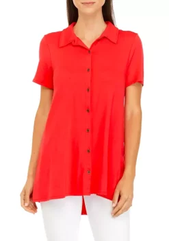 Buy 🌟 Kim Rogers® 👩 Women's Short Sleeve Button Front Tunic 🌟 -Kim Rogers® Shop Belk 662