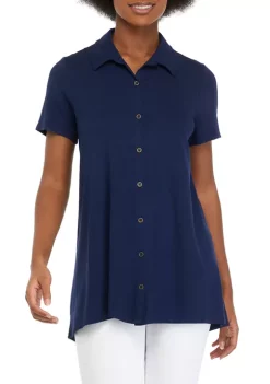 Buy 🌟 Kim Rogers® 👩 Women's Short Sleeve Button Front Tunic 🌟 -Kim Rogers® Shop Belk 665