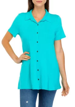 Buy 🌟 Kim Rogers® 👩 Women's Short Sleeve Button Front Tunic 🌟 -Kim Rogers® Shop Belk 668