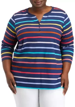 Wholesale ❤️ Kim Rogers® Plus Size 3/4 Sleeve Henley Top 💯 -Kim Rogers® Shop Belk 678