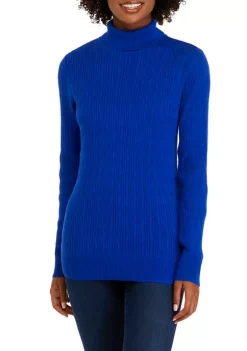 Cheapest ✔️ Kim Rogers® 👩 Women's Long Sleeve Cable Knit Turtleneck Sweater 💯