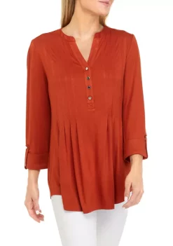 Buy ✔️ Kim Rogers® 👩 Women's Roll Tab Henley 👕 Shirt ❤️ -Kim Rogers® Shop Belk 701