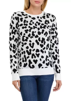 Deals 🎁 Kim Rogers® 👩 Women's Long Sleeve Crew Neck Jacquard Sweater 🥰