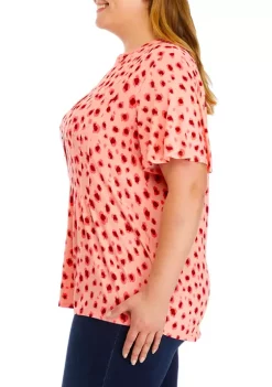 Wholesale 😍 Kim Rogers® Plus Size Short Sleeve Print Henley Top ⌛ -Kim Rogers® Shop Belk 744