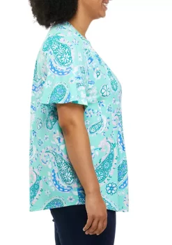 Deals 👏 Kim Rogers® Plus Size Henley Paisley Top 🛒 -Kim Rogers® Shop Belk 768