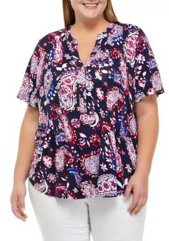 Deals 👏 Kim Rogers® Plus Size Henley Paisley Top 🛒 -Kim Rogers® Shop Belk 771