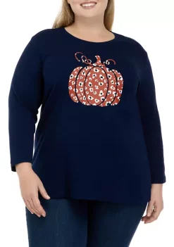 Cheapest ✨ Kim Rogers® Plus Size 3/4 Sleeve Crew Neck Graphic T-Shirt 😀