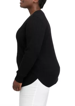 Flash Sale 🥰 Kim Rogers® Plus Size Long Sleeve Cable V-Neck Sweater ❤️ -Kim Rogers® Shop Belk 795