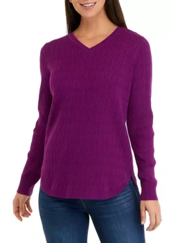 Best Pirce ⌛ Kim Rogers® 👩 Women's Long Sleeve Cable V-Neck Sweater 👍 -Kim Rogers® Shop Belk 82