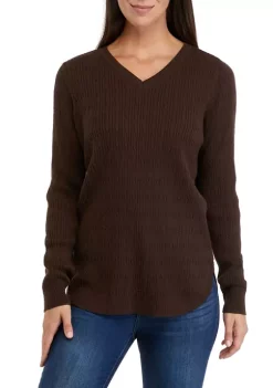 Best Pirce ⌛ Kim Rogers® 👩 Women's Long Sleeve Cable V-Neck Sweater 👍 -Kim Rogers® Shop Belk 84