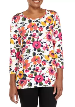 Deals 😉 Kim Rogers® 👩 Women's 3/4 Sleeve Printed T-Shirt 😍 -Kim Rogers® Shop Belk 840