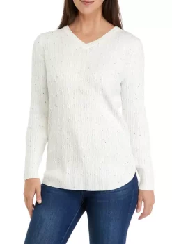 Best reviews of 💯 Kim Rogers® 👩 Women's Long Sleeve Cable V-Neck Sweater 🎁