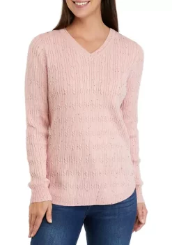 Best reviews of 💯 Kim Rogers® 👩 Women's Long Sleeve Cable V-Neck Sweater 🎁 -Kim Rogers® Shop Belk 857