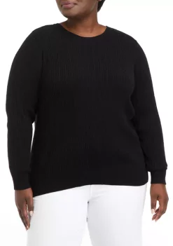 Deals 🌟 Kim Rogers® Plus Size Long Sleeve Cable Crew Neck Sweater 👍