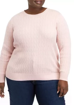 Deals 🌟 Kim Rogers® Plus Size Long Sleeve Cable Crew Neck Sweater 👍 -Kim Rogers® Shop Belk 886