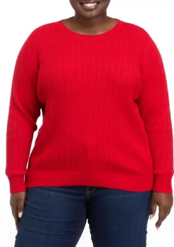 Deals 🌟 Kim Rogers® Plus Size Long Sleeve Cable Crew Neck Sweater 👍 -Kim Rogers® Shop Belk 887