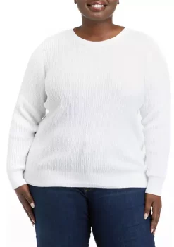 Deals 🌟 Kim Rogers® Plus Size Long Sleeve Cable Crew Neck Sweater 👍 -Kim Rogers® Shop Belk 888
