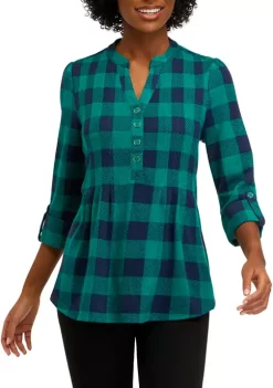 Best Pirce ⭐ Kim Rogers® 👩 Women's 3/4 Sleeve Henley Hacci Top 🔥 -Kim Rogers® Shop Belk 89