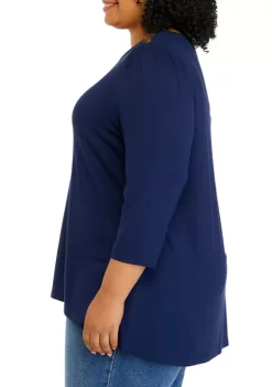 Buy 🎁 Kim Rogers® Plus Size Tunic Top with Button Shoulders ⌛ -Kim Rogers® Shop Belk 891