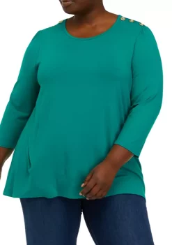 Buy 🎁 Kim Rogers® Plus Size Tunic Top with Button Shoulders ⌛ -Kim Rogers® Shop Belk 892