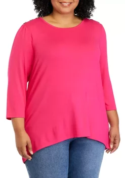 Buy 🎁 Kim Rogers® Plus Size Tunic Top with Button Shoulders ⌛ -Kim Rogers® Shop Belk 894