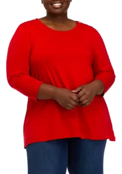 Buy 🎁 Kim Rogers® Plus Size Tunic Top with Button Shoulders ⌛ -Kim Rogers® Shop Belk 895