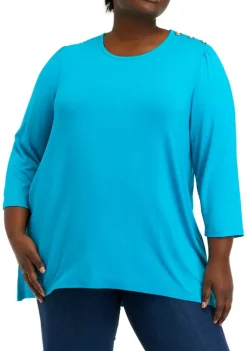 Buy 🎁 Kim Rogers® Plus Size Tunic Top with Button Shoulders ⌛ -Kim Rogers® Shop Belk 897